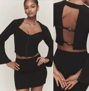 NWT $128 Anthropologie XL Black Scuba Corset Open Back Tuxedo Top Whimsygoth